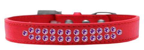 Two Row Purple Crystal Size 16 Red Dog Collar