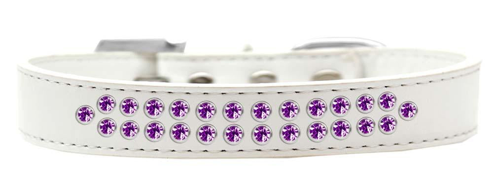 Two Row Purple Crystal Size 14 White Dog Collar