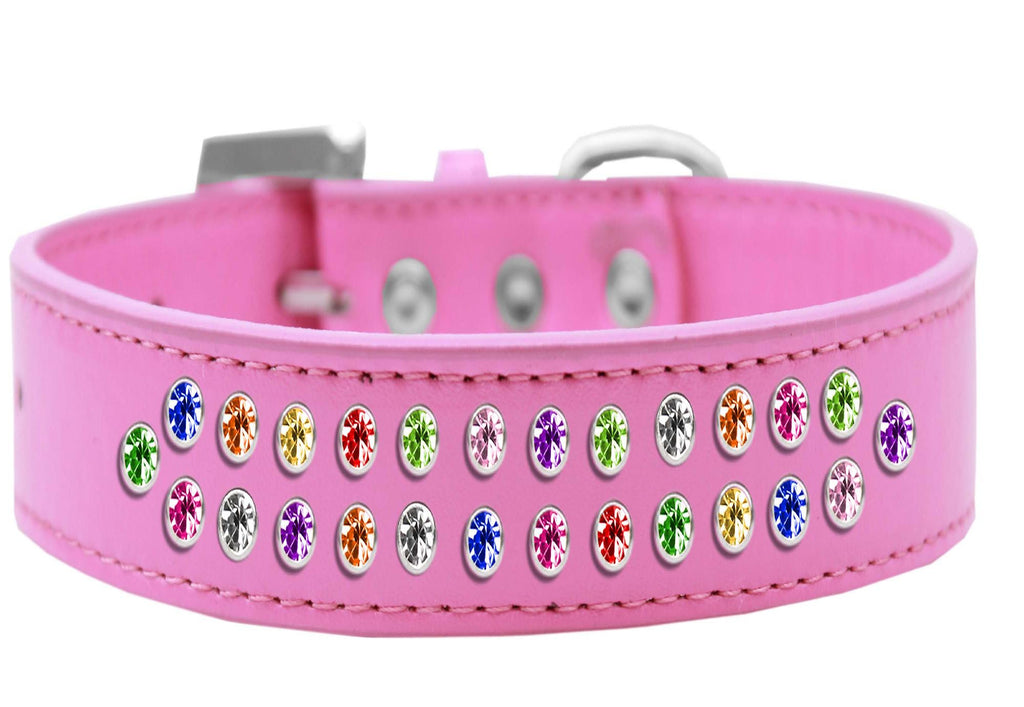 Two Row Confetti Crystal Size 12 Bright Pink Dog Collar