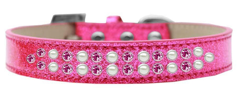 Two Row Pearl and Pink Crystal Size 16 Pink Ice Cream Dog Collar