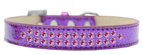 Two Row Bright Pink Crystal Size 20 Purple Ice Cream Dog Collar