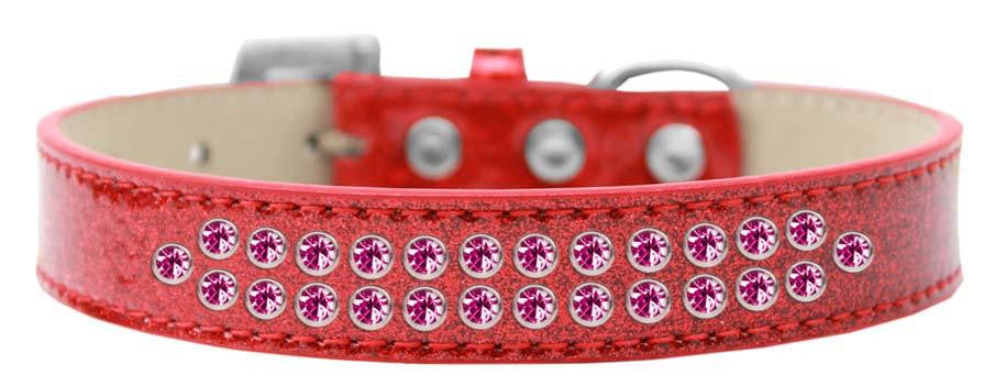 Two Row Bright Pink Crystal Size 14 Red Ice Cream Dog Collar