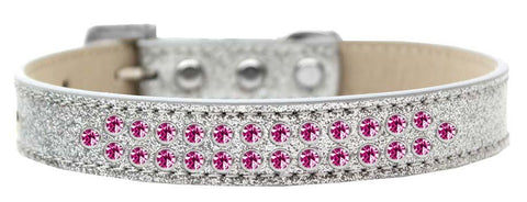 Two Row Bright Pink Crystal Size 12 Silver Ice Cream Dog Collar