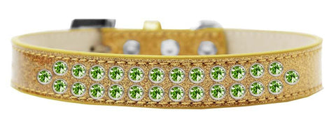 Two Row Lime Green Crystal Size 12 Gold Ice Cream Dog Collar