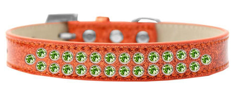 Two Row Lime Green Crystal Size 14 Orange Ice Cream Dog Collar