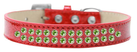 Two Row Lime Green Crystal Size 14 Red Ice Cream Dog Collar