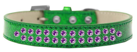 Two Row Purple Crystal Size 12 Emerald Green Ice Cream Dog Collar