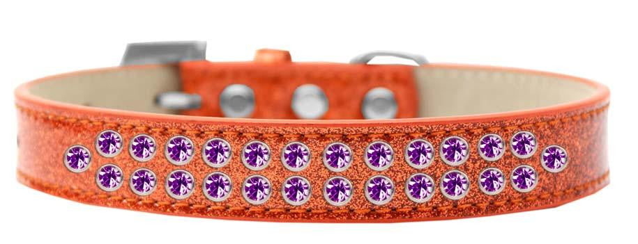 Two Row Purple Crystal Size 16 Orange Ice Cream Dog Collar