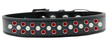 Sprinkles Dog Collar Pearl and Red Crystals Size 12 Black