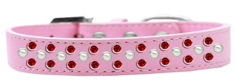 Sprinkles Dog Collar Pearl and Red Crystals Size 12 Light Pink
