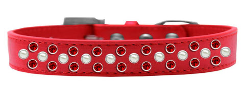 Sprinkles Dog Collar Pearl and Red Crystals Size 12 Red