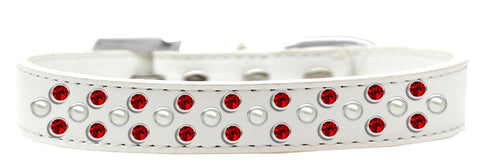 Sprinkles Dog Collar Pearl and Red Crystals Size 12 White