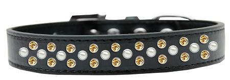 Sprinkles Dog Collar Pearl and Yellow Crystals Size 12 Black