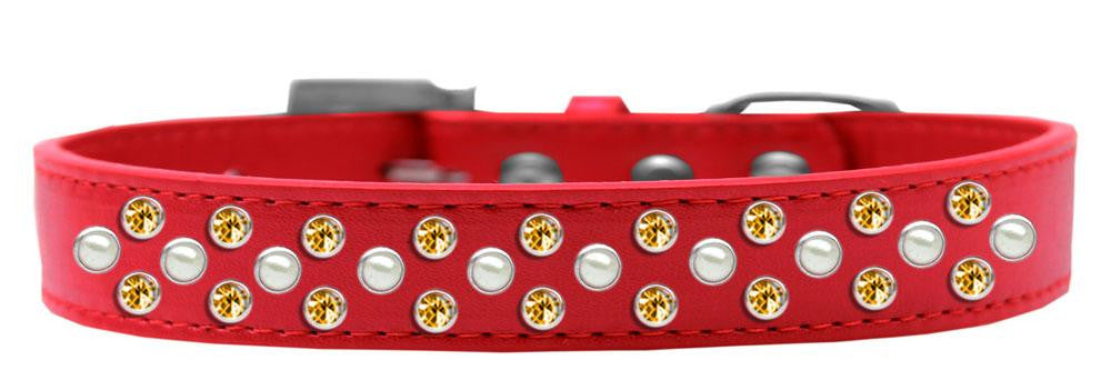 Sprinkles Dog Collar Pearl and Yellow Crystals Size 16 Red