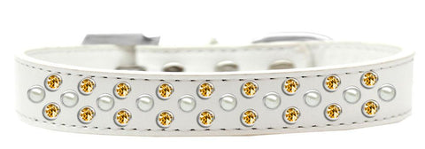 Sprinkles Dog Collar Pearl and Yellow Crystals Size 16 White