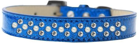 Sprinkles Ice Cream Dog Collar Pearl and Clear Crystals Size 14 Blue