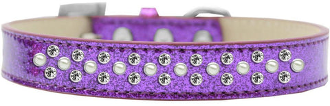 Sprinkles Ice Cream Dog Collar Pearl and Clear Crystals Size 12 Purple