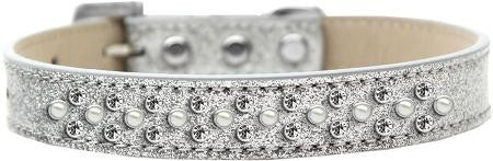 Sprinkles Ice Cream Dog Collar Pearl and Clear Crystals Size 12 Silver