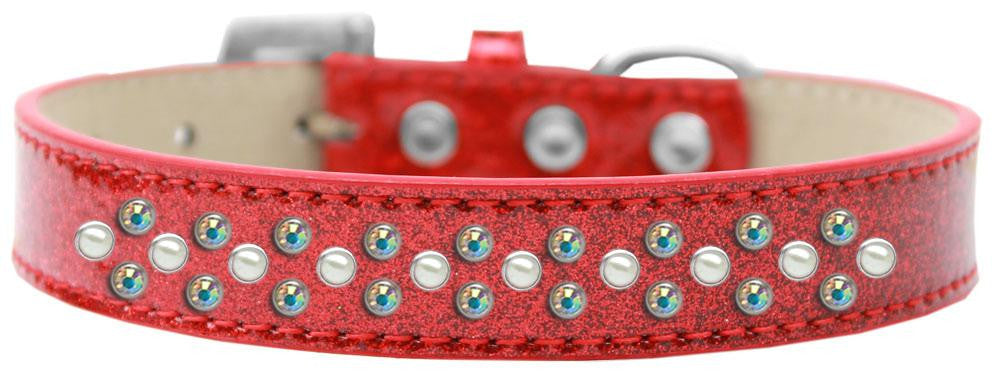 Sprinkles Ice Cream Dog Collar Pearl and AB Crystals Size 20 Red