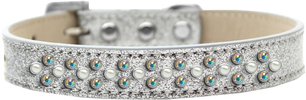 Sprinkles Ice Cream Dog Collar Pearl and AB Crystals Size 14 Silver