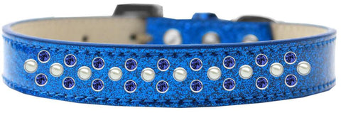 Sprinkles Ice Cream Dog Collar Pearl and Blue Crystals Size 12 Blue