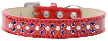 Sprinkles Ice Cream Dog Collar Pearl and Blue Crystals Size 14 Red