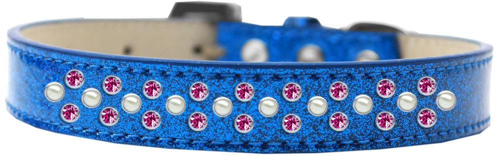 Sprinkles Ice Cream Dog Collar Pearl and Bright Pink Crystals Size 12 Blue