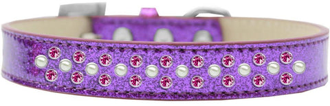 Sprinkles Ice Cream Dog Collar Pearl and Bright Pink Crystals Size 12 Purple