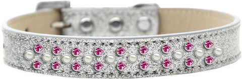 Sprinkles Ice Cream Dog Collar Pearl and Bright Pink Crystals Size 12 Silver