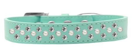 Sprinkles Dog Collar Pearl and Clear Crystals Size 14 Aqua