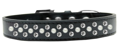 Sprinkles Dog Collar Pearl and Clear Crystals Size 16 Black