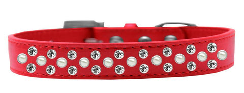 Sprinkles Dog Collar Pearl and Clear Crystals Size 12 Red