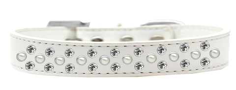 Sprinkles Dog Collar Pearl and Clear Crystals Size 12 White