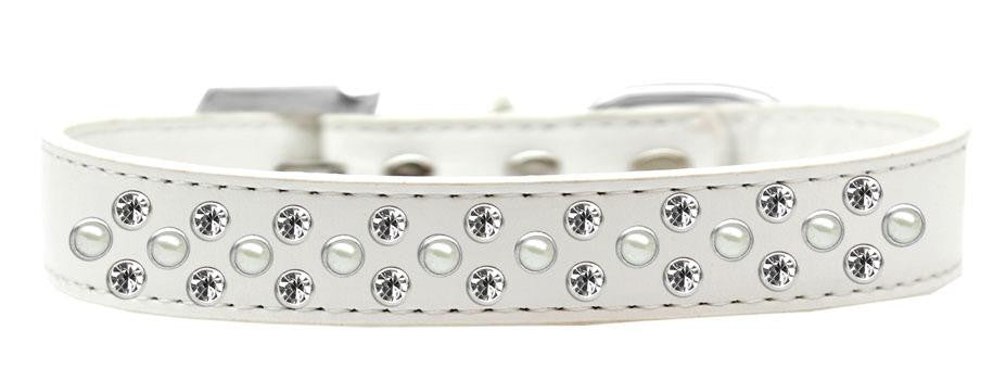 Sprinkles Dog Collar Pearl and Clear Crystals Size 20 White