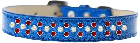 Sprinkles Ice Cream Dog Collar Pearl and Red Crystals Size 20 Blue