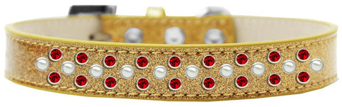 Sprinkles Ice Cream Dog Collar Pearl and Red Crystals Size 18 Gold