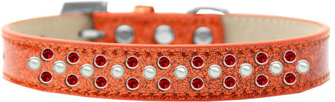 Sprinkles Ice Cream Dog Collar Pearl and Red Crystals Size 20 Orange