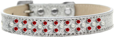 Sprinkles Ice Cream Dog Collar Pearl and Red Crystals Size 12 Silver