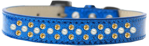 Sprinkles Ice Cream Dog Collar Pearl And Yellow Crystals Size 20 Blue