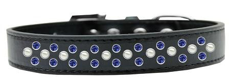 Sprinkles Dog Collar Pearl and Blue Crystals Size 18 Black