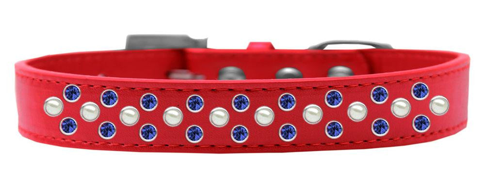 Sprinkles Dog Collar Pearl and Blue Crystals Size 16 Red