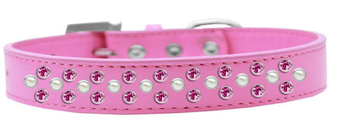 Sprinkles Dog Collar Pearl and Bright Pink Crystals Size 16 Bright Pink