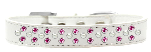 Sprinkles Dog Collar Pearl and Bright Pink Crystals Size 16 White