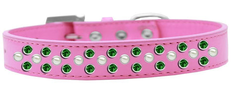 Sprinkles Dog Collar Pearl and Emerald Green Crystals Size 12 Bright Pink