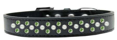 Sprinkles Dog Collar Pearl and Lime Green Crystals Size 12 Black