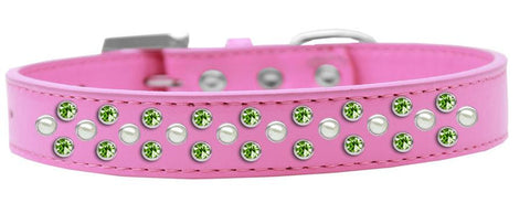 Sprinkles Dog Collar Pearl and Lime Green Crystals Size 16 Bright Pink