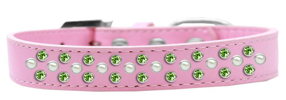 Sprinkles Dog Collar Pearl and Lime Green Crystals Size 18 Light Pink