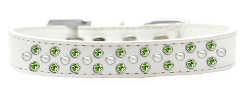 Sprinkles Dog Collar Pearl and Lime Green Crystals Size 16 White