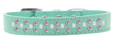 Sprinkles Dog Collar Pearl and Light Pink Crystals Size 20 Aqua