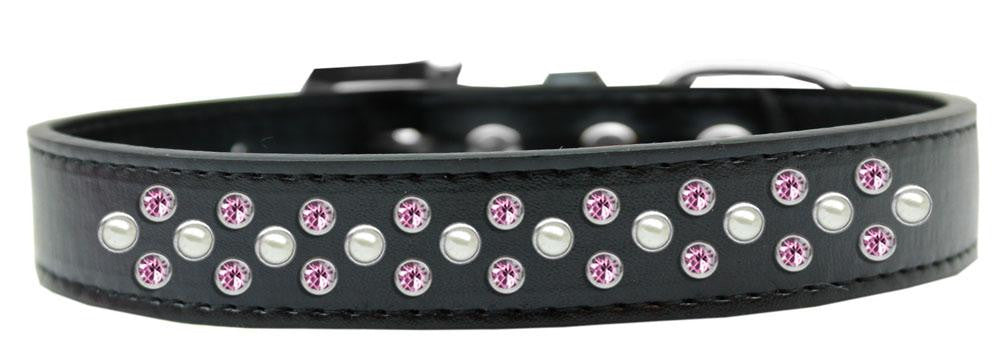 Sprinkles Dog Collar Pearl and Light Pink Crystals Size 12 Black